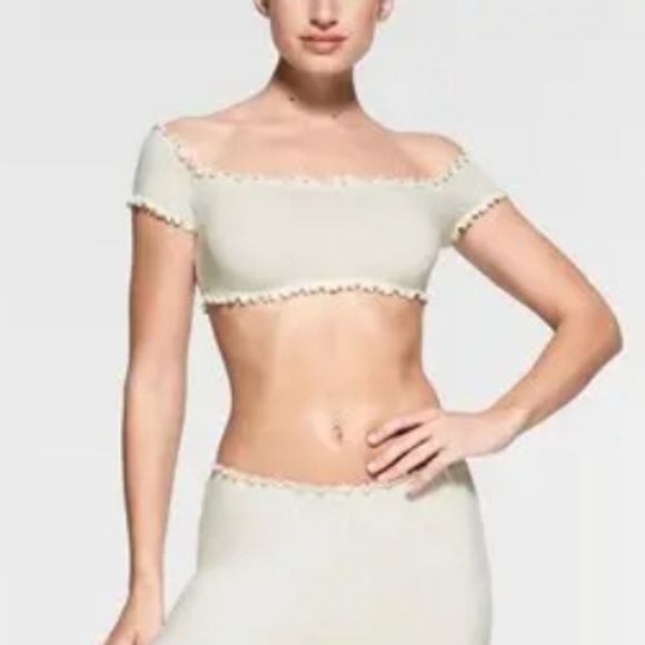 Skims Pointenelle Logo Crop Top - marble - Picture 1 of 12